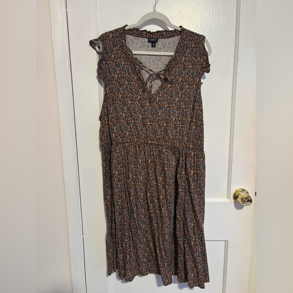 Torrid Brown and Blue Floral Midi Dress